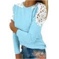 thumbnail image 2 of GaThRRgYP Plus Size Tops for Women,Plus Size Blouse for Women,Women's Fall Casual Long Sleeve Blouse Round Neck Lace Tops T-Shirt Light Blue XL, 2 of 5