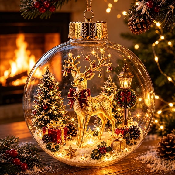 Glowing Christmas Story Ornament, Light-Up Mini Holiday Scene, Warm LED Festive Keepsake for Tree Decor