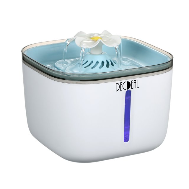 Decdeal 2L Fuente de agua automática C-at Bebedero eléctrico para mascotas Dispensador de cuenco Indicador de 2 modos de flujo Lámpara piloto Operada por USB Portátil para uso diario en el hogar Decdeal Alimentador