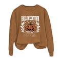 thumbnail image 2 of YVNAURA Halloween Letter Graphic Pullover Sweatshirt for Women Crewneck Long Sleeve Oversized Loose Fit Round Neck Vintage Spooky Season Casual Fall Top 1 Pack, Brown,M, 2 of 3