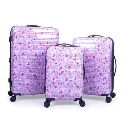 iFLY Hardside Luggage Fibertech 3 Piece Set, 20" Carry-On Luggage, 24" Checked Luggage, 28" Checked Luggage, Orchid