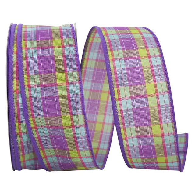 Reliant Ribbon 93397W-064-40K Bright Plaid Today Wired Edge Ribbon - Purple - 2.5 in. x 50 yards