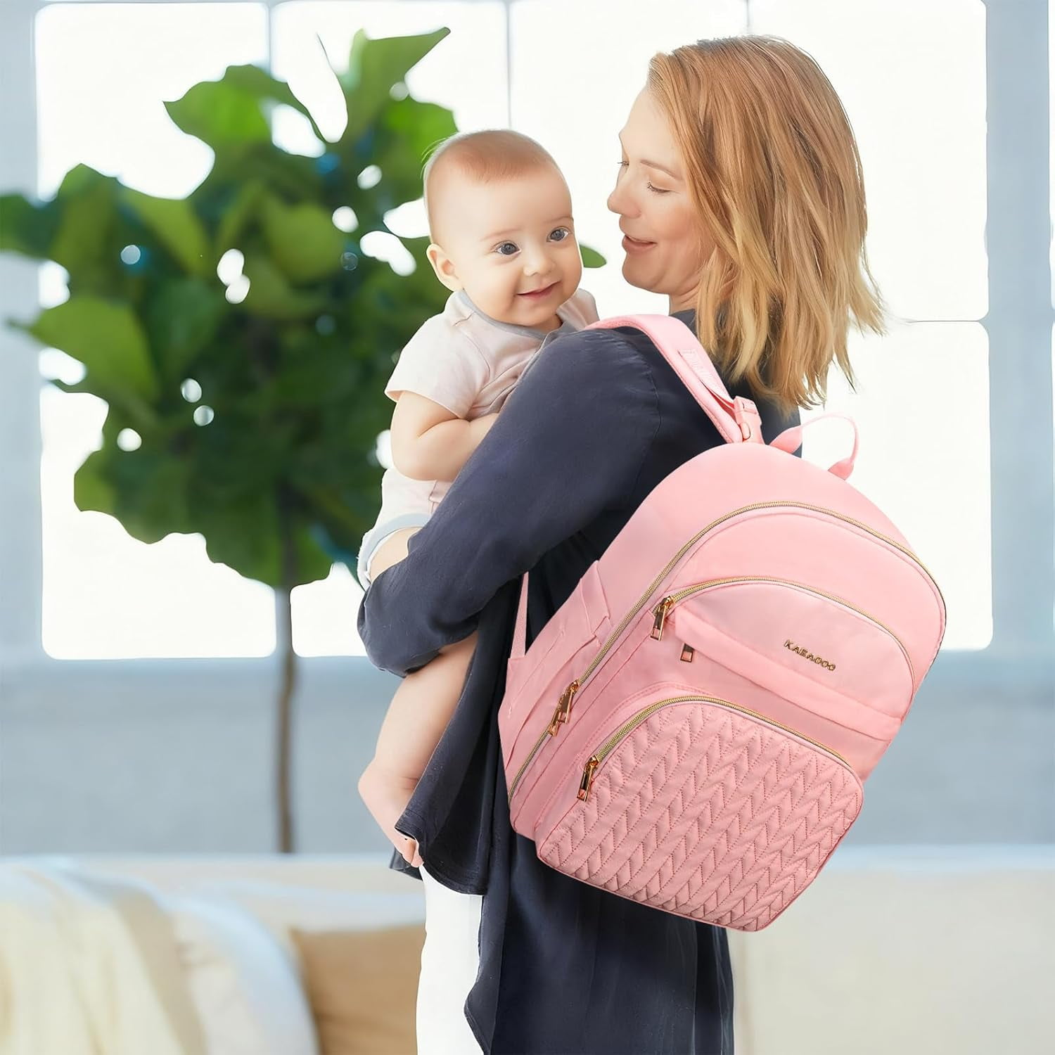 Baby Diaper Bag Backpack, Waterproof Diaper Backpack for Mom & Dad with Changing Pad, Insulated Pockets and Stroller Straps, Baby Shower Gifts PINK