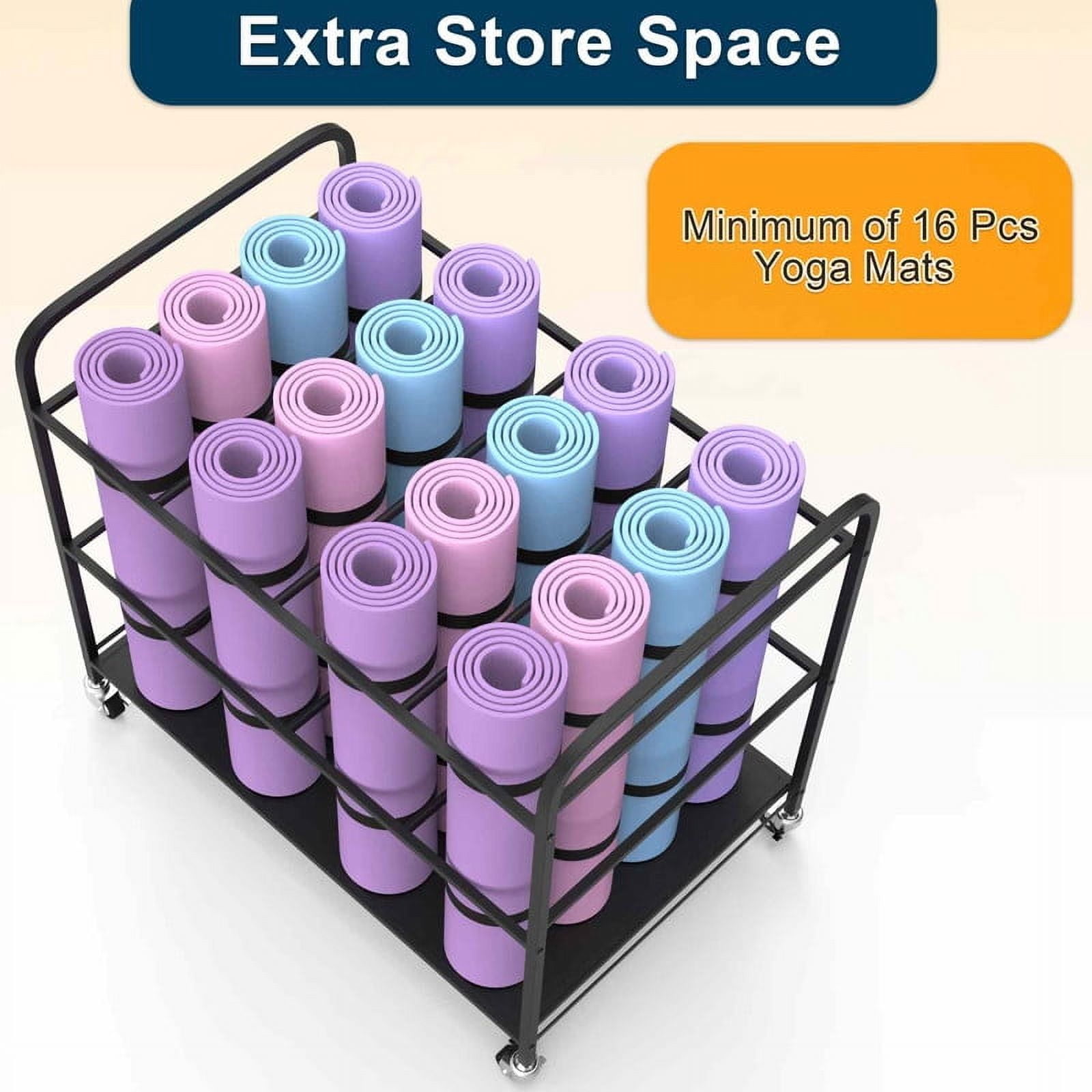 MOUMISS Yoga Mat Storage Rack with Wheels Yoga Mat Holder Home Gym Storage Rack for Foam Roller Dumbbell Kettlebells