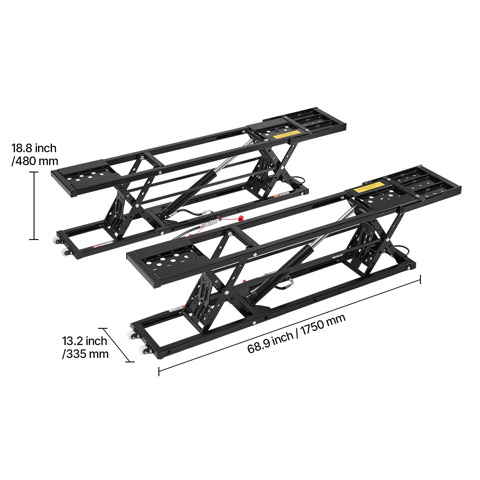KFFKFF Portable Car Lift, 7000 lbs Capacity, Durable Steel Construction with 26.8" Max Height, Pneumatic Pump, Wheels, 4 Rubber Pads & 4 Lifting Columns