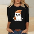 thumbnail image 2 of successthop Womens Halloween Clothes Ghost 3/4 Sleeve Crewneck Tee Happy Holiday T shirt Fall Festival Plus Size Tops, 2 of 4