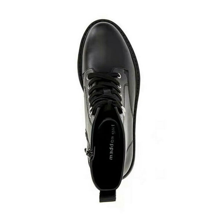 Madden Girl Side Zip Ankle High Lace Up Combat Boots (Black,