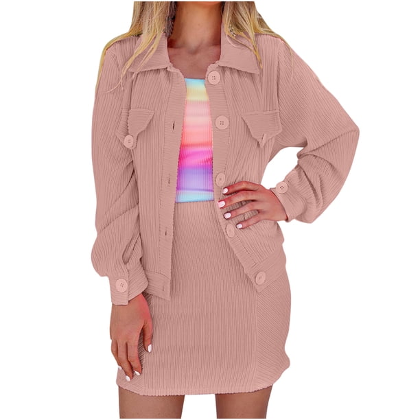 Cárdigan de cuello vuelto de manga larga de Color sólido a la moda para mujer, vestido informal de un solo pecho, conjunto de dos piezas Wmkox8yi bvn3931