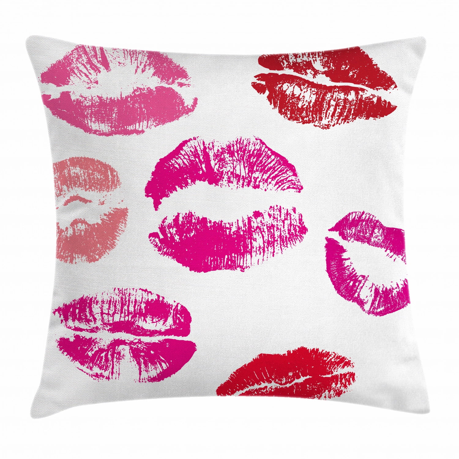Kiss Throw Pillow Cushion Cover, Grunge Looking Pink and Red Lipstick