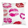 thumbnail image 1 of Kiss Throw Pillow Cushion Cover, Grunge Looking Pink and Red Lipstick Marks Set Beauty Desire Lover Smooch, Decorative Square Accent Pillow Case, 16 X 16 Inches, Fuchsia Ruby Red Rose, by Ambesonne, 1 of 2