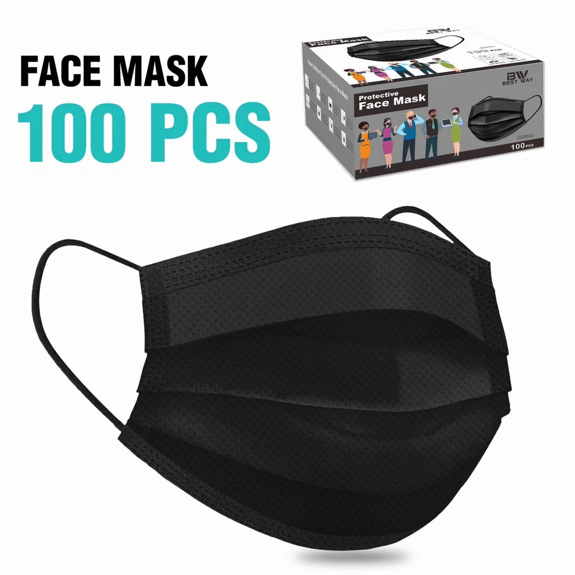 CIRCLE- 100Pcs 3-Layers Black Face Masks Protective Disposable Respirator Mouth Cover