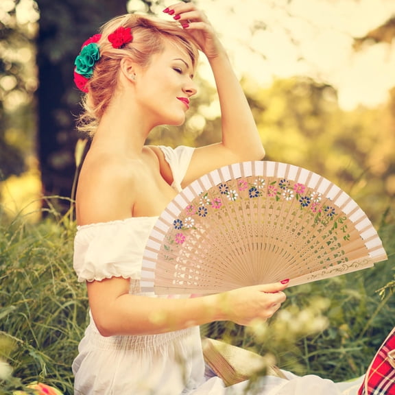 OUNONA Spanish Style Foldable Hand Fan in Multi Color with Cloth and Wood for Elegant Decor