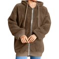 thumbnail image 4 of Nokdvo Womens Fleece Jacket Fuzzy S-3xl Zip Up Hooded Cardigan Coats Solid Color Faux Fur Outerwear with Pockets,Khaki S, 4 of 5