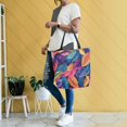 thumbnail image 4 of FORMRS Womens Canvas Tote Bag with Zipper Inner Pocket Shoulder Handbag, Colorful Art Leaves Pattern, 4 of 7