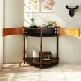 thumbnail image 2 of Console Table, End Table, Wave-Pattern Demi-Lune Design with 2 Storage Drawers and Bottom Shelf for Hallway or Bedroom, Brown Woodgrain, 2 of 5