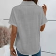 thumbnail image 6 of Women's V Neck Short Sleeve Button Up Shirt Blouse Top Solid Color Loose Fit Casual Daily Wear Work Office Vacation Fashion Essential Gift for Ladies | Sopatenor,Gray XL, 6 of 9