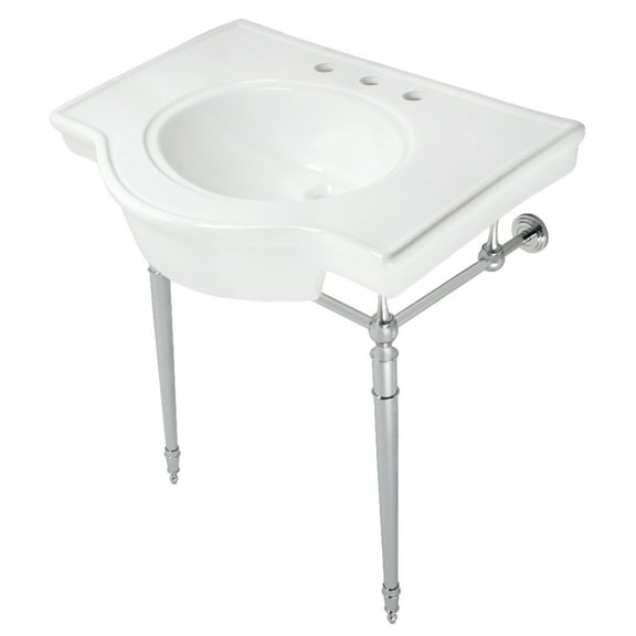 Kingston Brass VPB2215331ST Edwardian 31" Ceramic Console Sink with Brass Legs (8-Inch, 3-Hole), White/Chrome