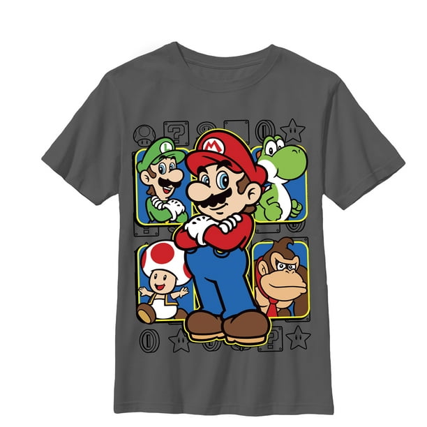 Nintendo - Boy's Nintendo Mario Super Squad T-Shirt Charcoal - Walmart ...