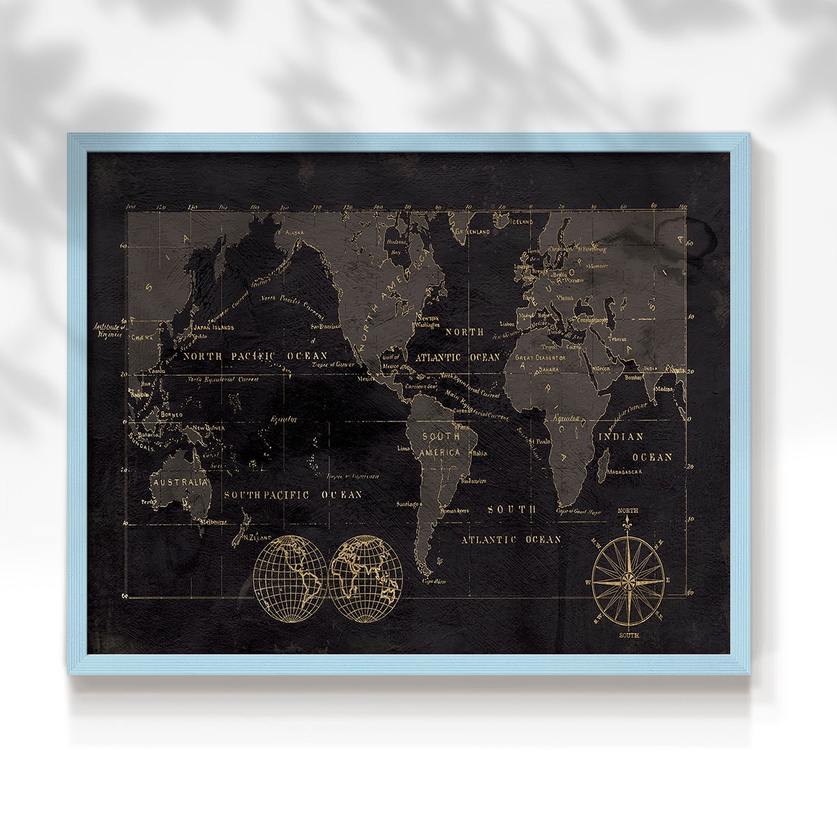 Black Gold Map by Carol Robinson - Restickable Framed Giclée Print