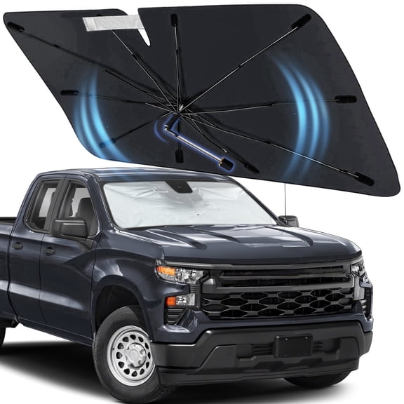 Windshield Sun Shade Umbrella for Chevrolet Silverado 1500 2019-2024, Foldable Car Sunshade for Front Window with 360 Rotating Shaft, Custom-Fit Car Sunshade Umbrella for UV Blocking, Heat Reduction