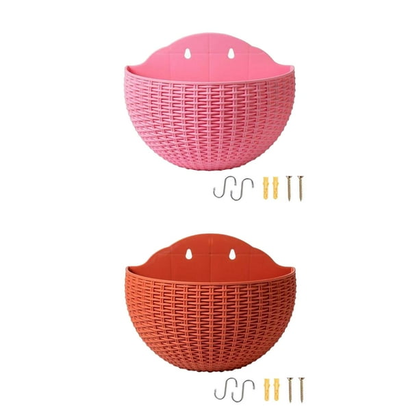 Juego de 2 maceteros de pared con autorriego, diseño de ramas y flores Rosado rojo