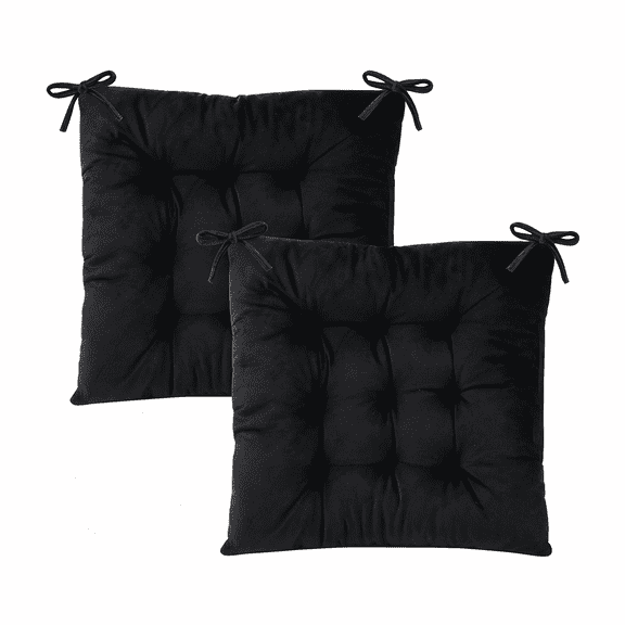 LQSEO Set of 2 Chair Cushions for Dining Chairs with Ties,Indoor Non-Slip Kitchen Chair Pad and Dining Room Seat Cushion Mat for Office Living Room Outdoor 15.5"-Black