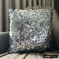 thumbnail image 6 of Pillow Case Custom, Silver Shams, 3D Textured Sequins Flower Glitter Floral Theme Pillow Shams, 24x24 inch (60x60 cm) Pillow Sham, Square Silk Pillow Shams, Modern - Metallic Floral, 6 of 10