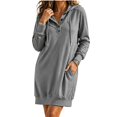 thumbnail image 2 of Stralyhd Oversized Hoodie Dress for Women Long Sleeve Henley Neck Hooded Pullover Fall Winter Comfy Casual Sweatshirts Mini Dress Gray S, 2 of 6