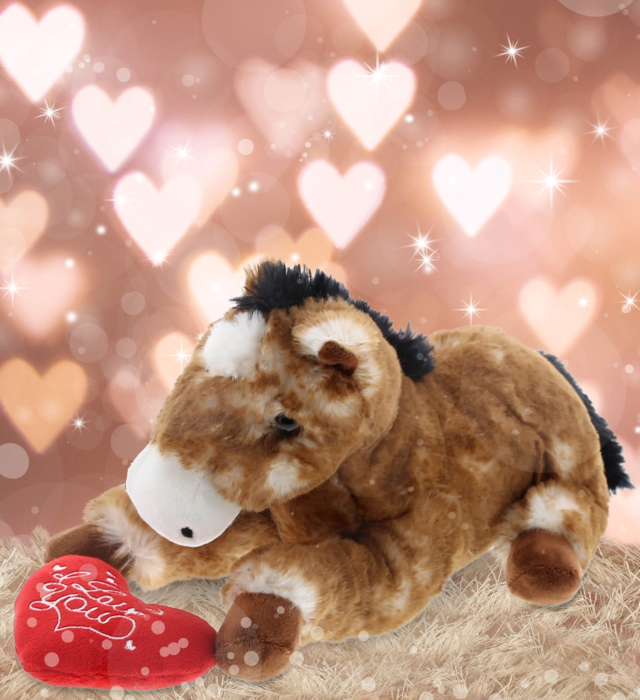 Dollibu I Love You Heart Sitting Brown Horse Plush - 10.5 inches