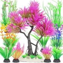 Aquarium Plastic Plants Artificial Decorations Accessories, Small to Medium Fish Tank Fake Tree Plant Decor Ornaments (Pink)