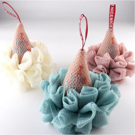 Artrylin Ice Cream Bath Loofah Sponge, Kids Bath Shower Sponge Cream Bath Sponge Body Scrubber Exfoliating Loofah for Kids Bath Spa and Shower 3Pcs Beige Pink Blue