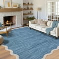 thumbnail image 2 of Garvee 8'x10' Modern Scalloped Rug Washable Rug with Non Slip Backing, Neutral Farmhouse Soft Low Pile Carpet for Living Room Bedroom Home Office, Blue, 2 of 8