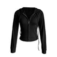 thumbnail image 4 of SNKSDGM Women Ribbed Knit Cropped Zip Up Hoodie, Solid Drawstring Hooded Sweatshirt, Slim Fit Long Sleeve Y2K Sweat Jacket with Side Pockets Black S, 4 of 6