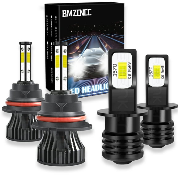 BMZONCC For 1994-1996 Ford F-150 Combo 9007 LED Headlight   H3 LED Fog Light White Bulb,4Pcs