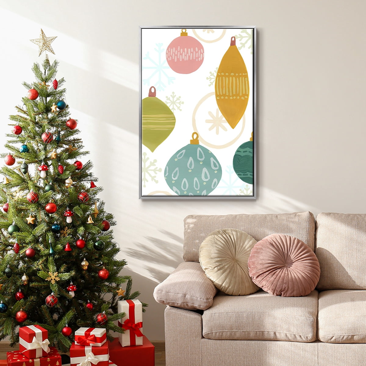 Modern Holiday Collection B - Framed Gallery Wrapped Holiday Canvas - 17 x 25 - Silver Frame