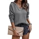 thumbnail image 1 of Blusa con capucha Cuello en V Manga larga Puños acanalados Blusa elegante de moda informal para mujer Gris L, 1 of 5