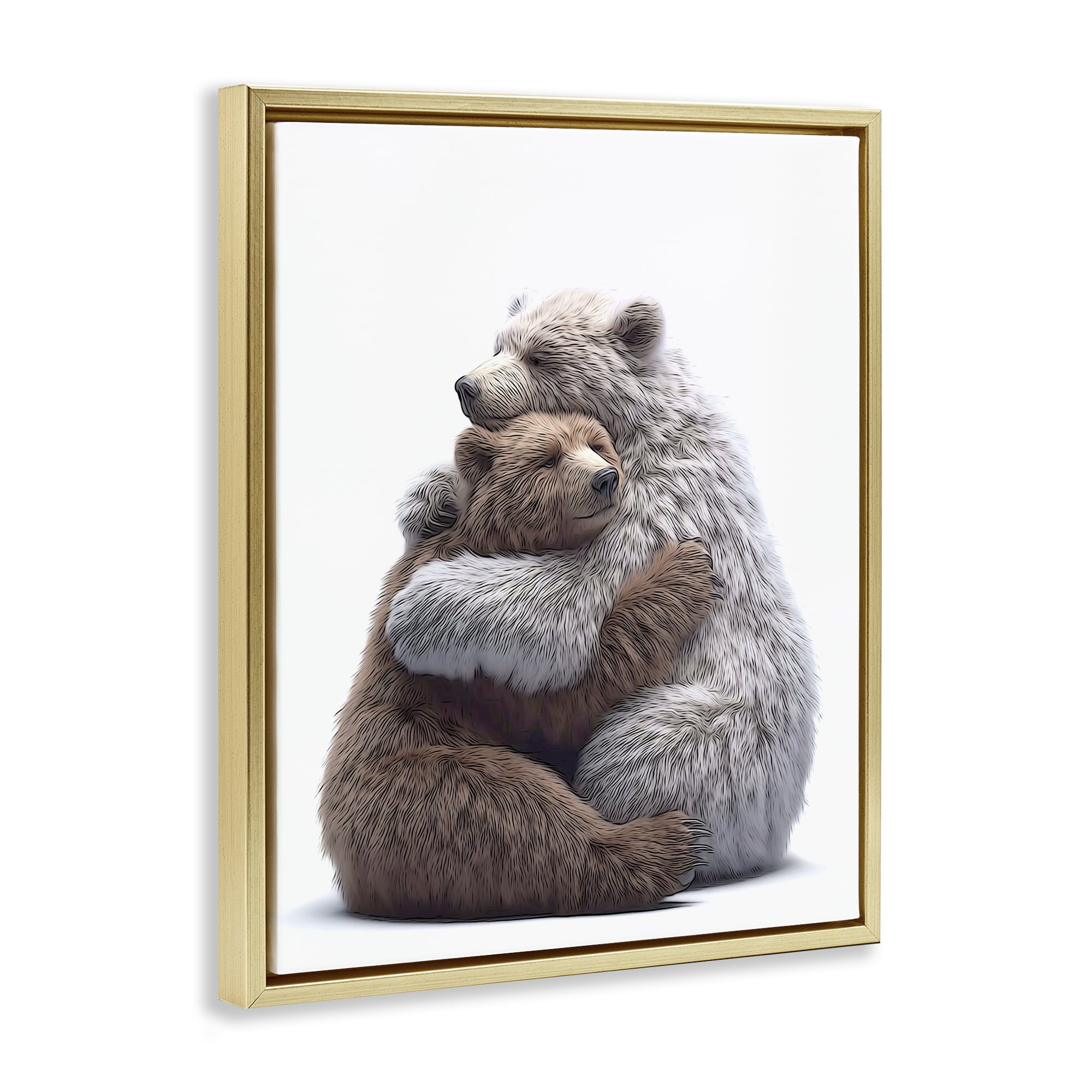 Stupell Industries Hugging Bear Pair Animals & Insects Painting Gold Floater Framed Art Print Wall Art, 25 x 31