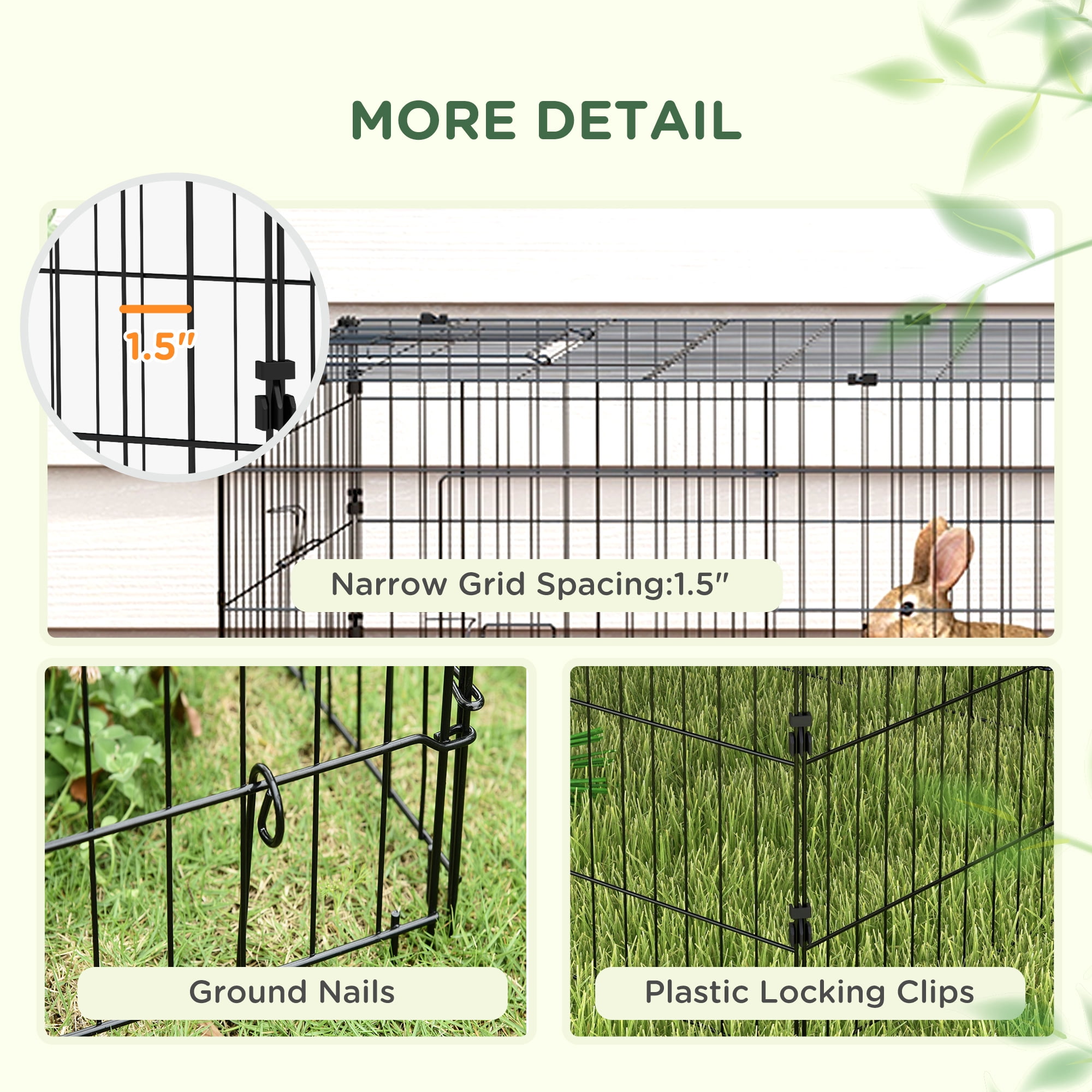 PawHut 73" Small Animal Playpen, Pet Playpen Yard Fence for Rabbits, Chicken, Chinchillas with Roof for Indoor Outdoor, Green