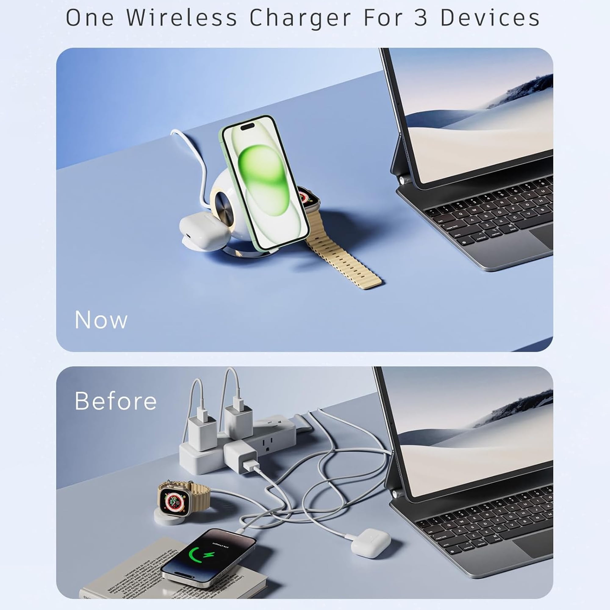 3 in 1 Charger Stand, Magnetic Wireless Charging Station for Apple Devices, Wireless Charger Compatible Dock for iPhone AirPods iWatch, 36W Fast Charging Dock Compatible Multiple Devices