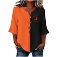 thumbnail image 2 of Hvogkswy Halloween Shirts for Women Button Print 3/4 Sleeve Henley Shirts Loose Comfy Holiday Party Casual Shirt, Gifts for Women, 2 of 5