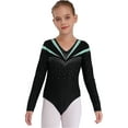 thumbnail image 3 of Haitryli Kids Girls Sparkly Long Sleeve Gymnastics Dance Leotard Jumpsuit with Skating Leggings Pants Hair Band Set Light Green 12, 3 of 7