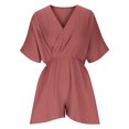 thumbnail image 6 of Short Sleeve Rompers for Women Wrap V-Neck Wide Leg Shorts Women's Jumpsuits Summer Beach Vacation New Red-a L, 6 of 9