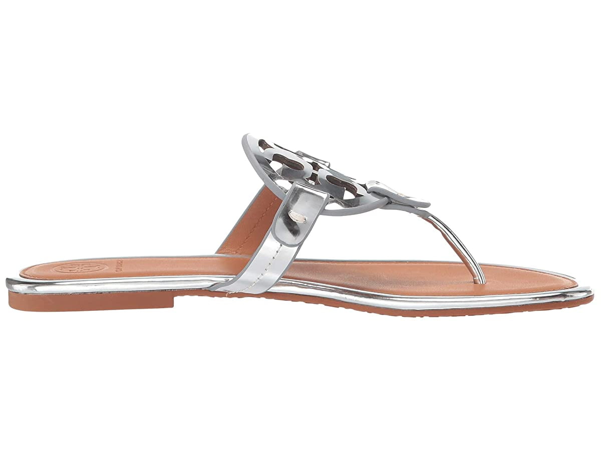Tory Burch Women's Miller Mirror Metallic Silver / Tan Leather Sandal -   