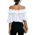 thumbnail image 3 of Women'S Off Shoulder Ruffle Short Sleeve Chiffon Blouse White L, 3 of 7