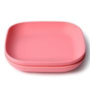 Silicone Toddler Plates by Babelio, 2 Pack Undivided Baby Self Feeding Utensils, BPA Free, Microwave, Oven and Dishwasher Safe, Soft and Durable Silicone Tray (Pink)