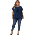 thumbnail image 3 of DARING DIVA Women's Plus Chiffon Blouse Swiss Dot Lace Pleated Top 3X Dark Blue, 3 of 6