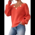 thumbnail image 1 of Suéter Holgado de Otoño con Cuello en V y Mangas Largas Tipo Farol para Mujer, Bordado de Flores. Naranja L, 1 of 10