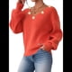 thumbnail image 1 of Suéter Holgado de Otoño con Cuello en V y Mangas Largas Tipo Farol para Mujer, Bordado de Flores. Naranja M, 1 of 10
