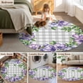 thumbnail image 5 of Round Area Rug 6 Ft, Purple Flowers Washable Non-Slip Circle Carpet for Living Room/Bedroom, Spring Floral Leaves Plants Gray Plaid Low-Profile Indoor Mats Collection Rugs for Residential, 5 of 7