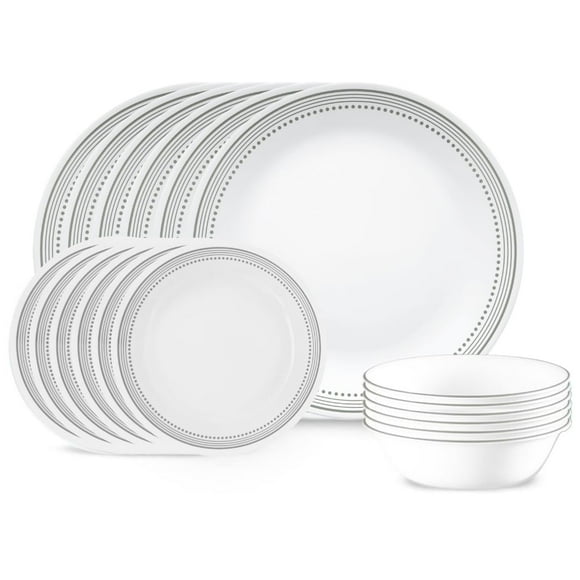 Corelle Vitrelle 18-Piece Service for 6 Dinnerware Set, Triple Layer Glass and Chip Resistant, Lightweight Round Plates and Bowls Set, Mystic Gray